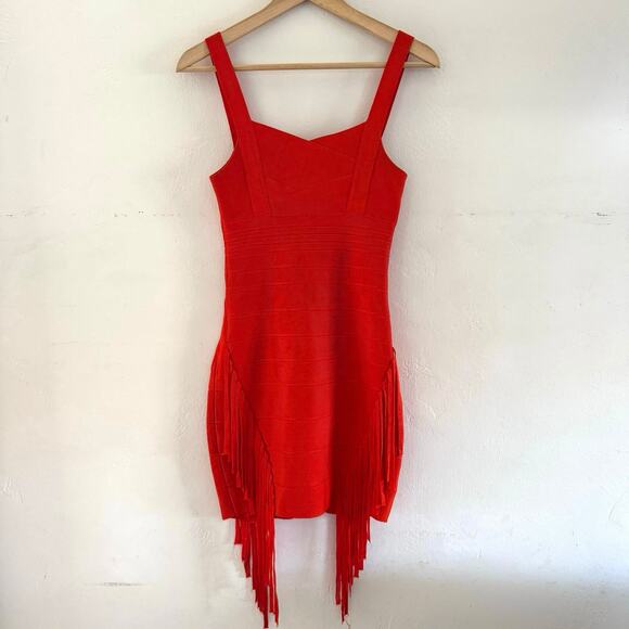 Herve Leger Bandage Bodycon Fringe Short‎ Dress Orange Size XSmall - Picture 1 of 16